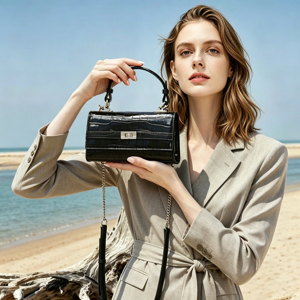 Chenova Croc-Embossed Genuine Leather Crossbody Bag