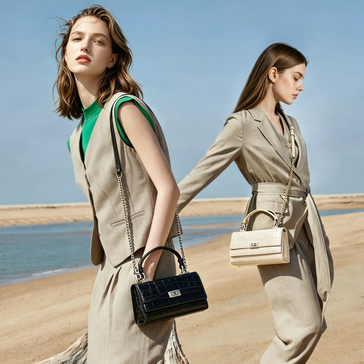 Chenova Croc-Embossed Genuine Leather Crossbody Bag