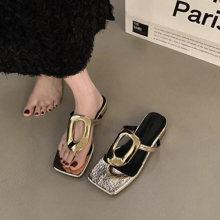 Chenova Women's Metallic Low-Heel Slides