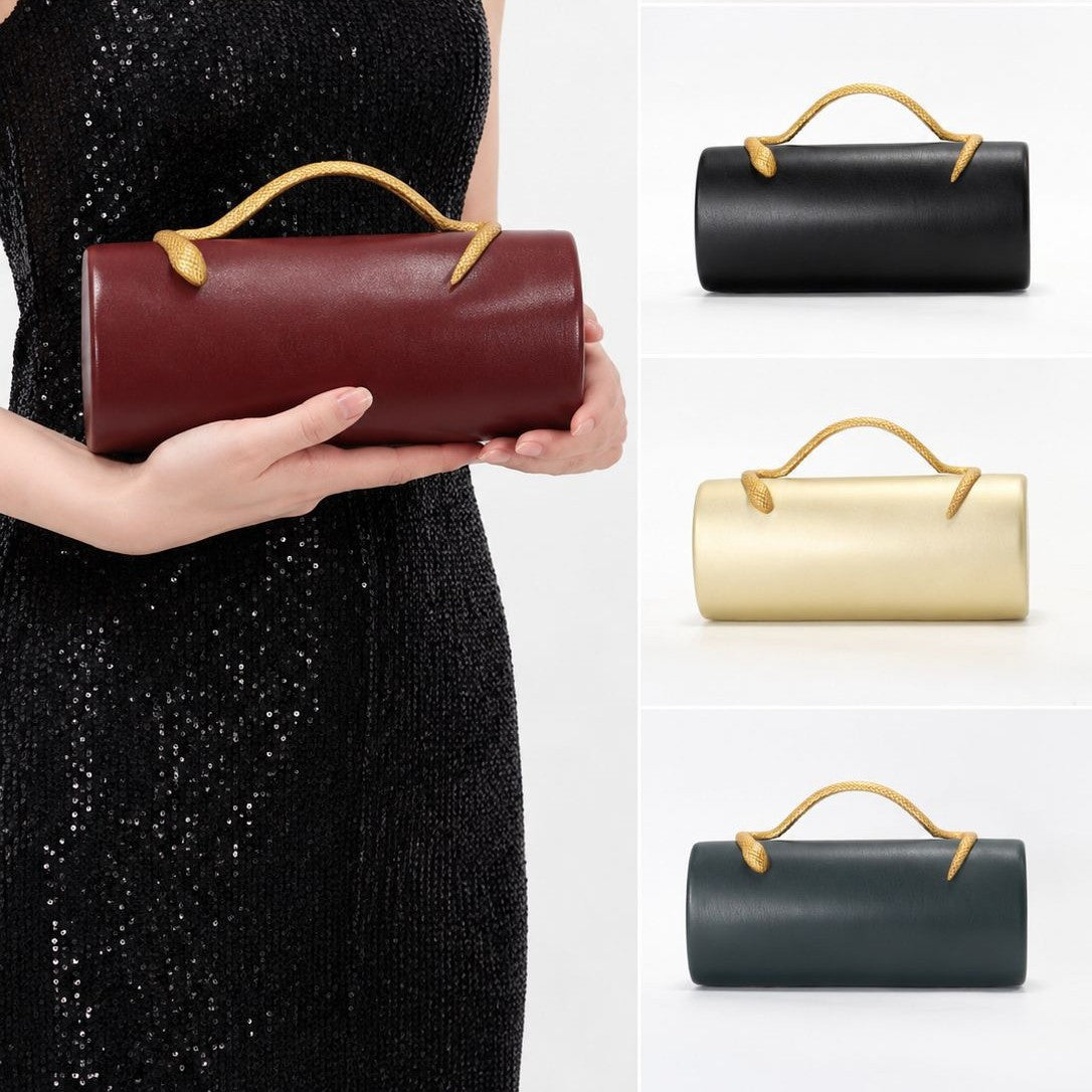 Chenova Snake-Embossed Structured Evening Bag