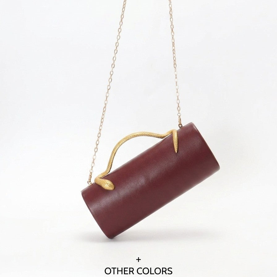 Chenova Snake-Embossed Structured Evening Bag